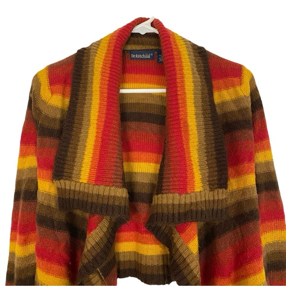 Vintage 90s Crop Cardigan Sweater Womens Size Small Striped Retro Brown Red Tan - Picture 3 of 7